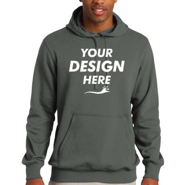 Sport Tek Tall Pullover Hooded Sweatshirt, Vintage Heather, Front view, Mockup