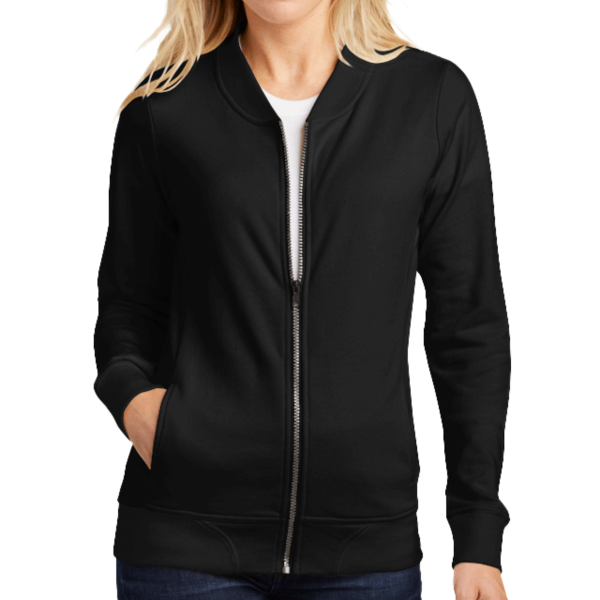 Sport Tek Women's Lightweight French Terry Bomber, Black, Front view