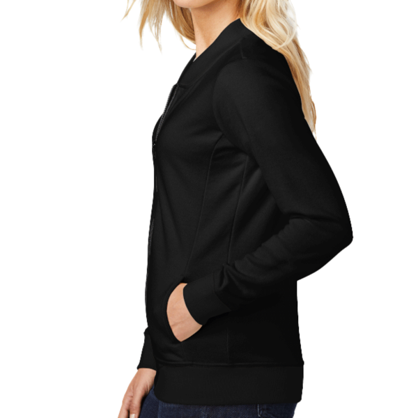 Sport Tek Women's Lightweight French Terry Bomber, Black, Left Sleeve view
