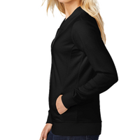 Sport Tek Women's Lightweight French Terry Bomber, Black, Left Sleeve view
