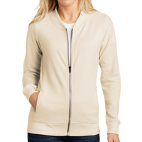 Sport Tek Women's Lightweight French Terry Bomber, Ecru, Front view
