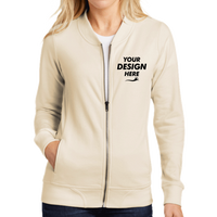 Sport Tek Women's Lightweight French Terry Bomber, Ecru, Front view, Mockup