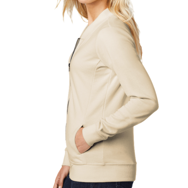 Sport Tek Women's Lightweight French Terry Bomber, Ecru, Left Sleeve view