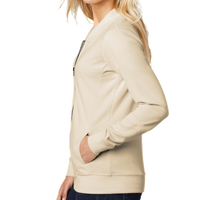 Sport Tek Women's Lightweight French Terry Bomber, Ecru, Left Sleeve view