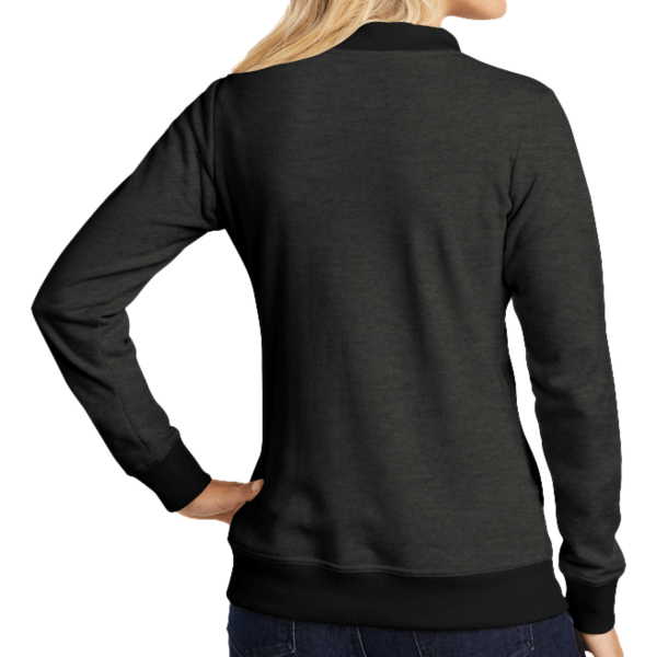 Sport Tek Women's Lightweight French Terry Bomber, Heather Black, Back view