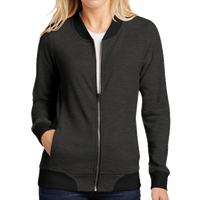 Sport Tek Women's Lightweight French Terry Bomber, Heather Black, Front view