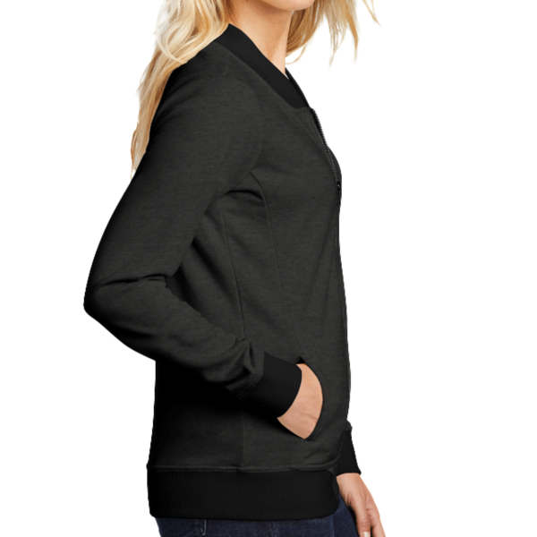 Sport Tek Women's Lightweight French Terry Bomber, Heather Black, Right Sleeve view