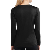 Sport Tek Women's Long Sleeve PosiCharge ® Competitor V Neck Tee, Black, Back view
