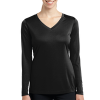 Sport Tek Women's Long Sleeve PosiCharge ® Competitor V Neck Tee, Black, Front view
