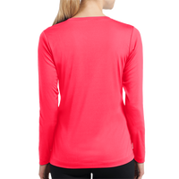 Sport Tek Women's Long Sleeve PosiCharge ® Competitor V Neck Tee, Hot Coral, Back view