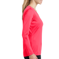 Sport Tek Women's Long Sleeve PosiCharge ® Competitor V Neck Tee, Hot Coral, Right Sleeve view