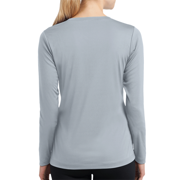 Sport Tek Women's Long Sleeve PosiCharge ® Competitor V Neck Tee, Silver, Back view