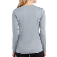 Sport Tek Women's Long Sleeve PosiCharge ® Competitor V Neck Tee, Silver, Back view