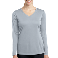 Sport Tek Women's Long Sleeve PosiCharge ® Competitor V Neck Tee, Silver, Front view