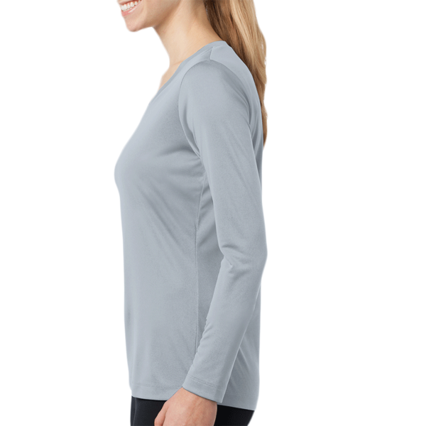 Sport Tek Women's Long Sleeve PosiCharge ® Competitor V Neck Tee, Silver, Left Sleeve view