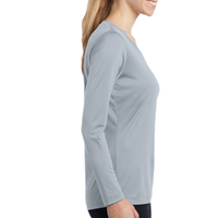 Sport Tek Women's Long Sleeve PosiCharge ® Competitor V Neck Tee, Silver, Right Sleeve view