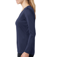 Sport Tek Women's Long Sleeve PosiCharge ® Competitor V Neck Tee, True Navy, Left Sleeve view
