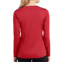 Sport Tek Women's Long Sleeve PosiCharge ® Competitor V Neck Tee, True Red, Back view