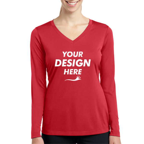 Sport Tek Women's Long Sleeve PosiCharge ® Competitor V Neck Tee, True Red, Front view, Mockup