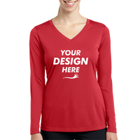 Sport Tek Women's Long Sleeve PosiCharge ® Competitor V Neck Tee, True Red, Front view, Mockup