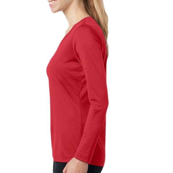 Sport Tek Women's Long Sleeve PosiCharge ® Competitor V Neck Tee, True Red, Left Sleeve view