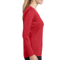 Sport Tek Women's Long Sleeve PosiCharge ® Competitor V Neck Tee, True Red, Right Sleeve view