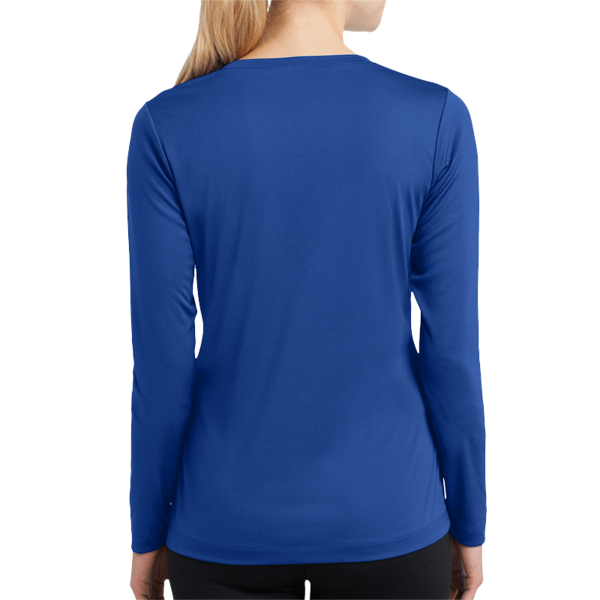 Sport Tek Women's Long Sleeve PosiCharge ® Competitor V Neck Tee, True Royal, Back view