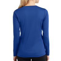Sport Tek Women's Long Sleeve PosiCharge ® Competitor V Neck Tee, True Royal, Back view