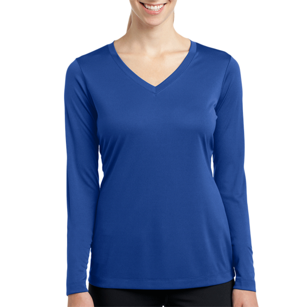 Sport Tek Women's Long Sleeve PosiCharge ® Competitor V Neck Tee, True Royal, Front view