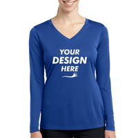 Sport Tek Women's Long Sleeve PosiCharge ® Competitor V Neck Tee, True Royal, Front view, Mockup