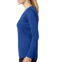 Sport Tek Women's Long Sleeve PosiCharge ® Competitor V Neck Tee, True Royal, Left Sleeve view