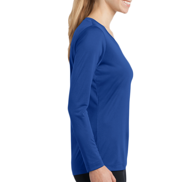 Sport Tek Women's Long Sleeve PosiCharge ® Competitor V Neck Tee, True Royal, Right Sleeve view
