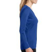 Sport Tek Women's Long Sleeve PosiCharge ® Competitor V Neck Tee, True Royal, Right Sleeve view
