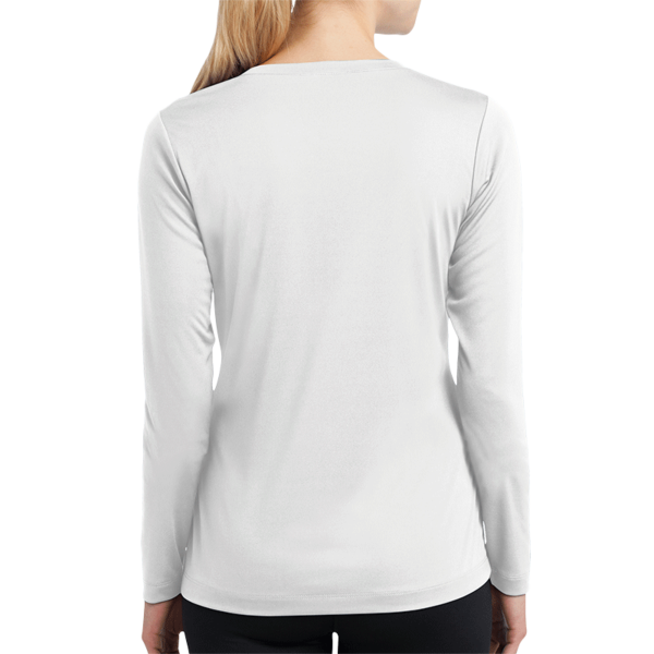 Sport Tek Women's Long Sleeve PosiCharge ® Competitor V Neck Tee, White, Back view