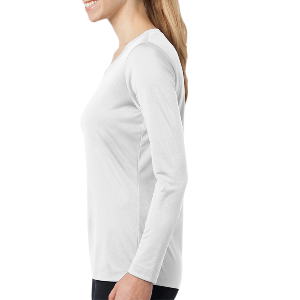 Sport Tek Women's Long Sleeve PosiCharge ® Competitor V Neck Tee, White, Left Sleeve view
