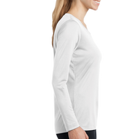 Sport Tek Women's Long Sleeve PosiCharge ® Competitor V Neck Tee, White, Right Sleeve view