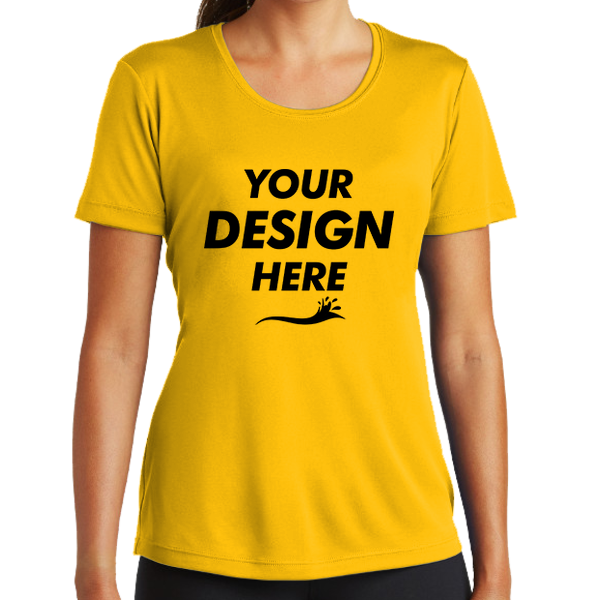 Sport Tek Women's PosiCharge ® Competitor Tee, Gold, Front view, Mockup