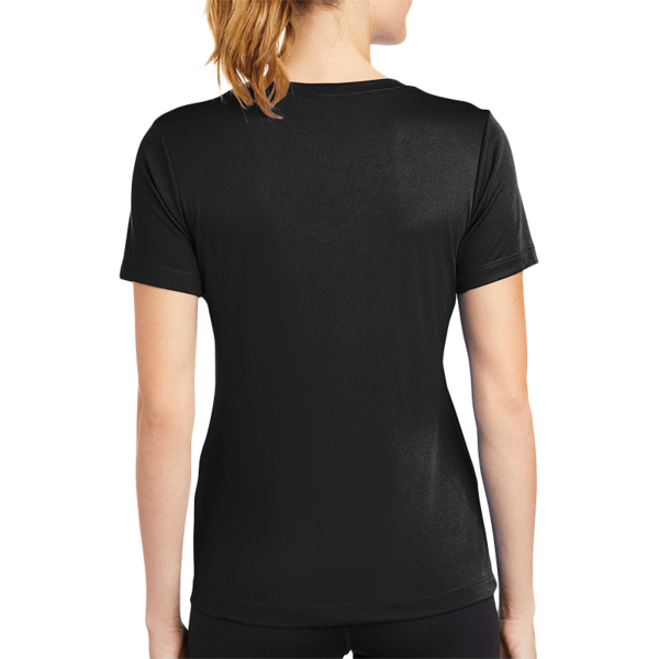 Sport Tek Women's PosiCharge ® Competitor V Neck Tee, Black, Back view