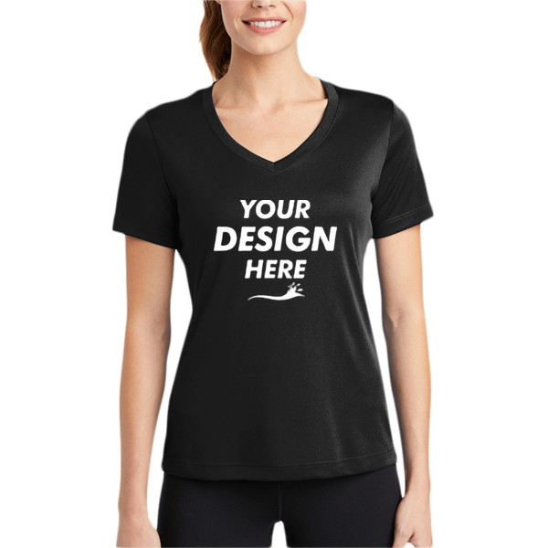 Sport Tek Women's PosiCharge ® Competitor V Neck Tee, Black, Body view, Mockup