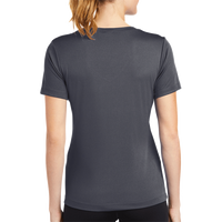 Sport Tek Women's PosiCharge ® Competitor V Neck Tee, Iron Grey, Back view