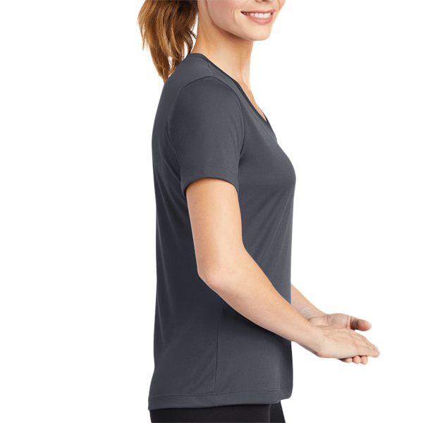 Sport Tek Women's PosiCharge ® Competitor V Neck Tee, Iron Grey, Right Sleeve view
