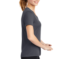 Sport Tek Women's PosiCharge ® Competitor V Neck Tee, Iron Grey, Right Sleeve view