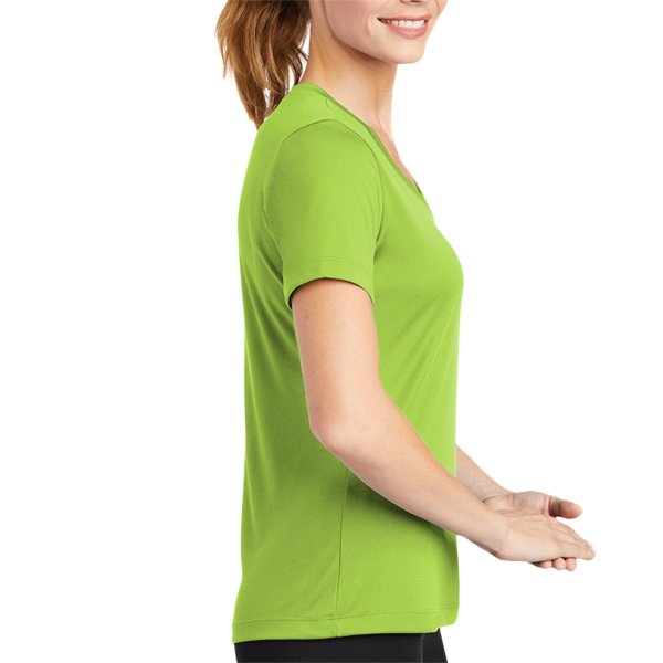 Sport Tek Women's PosiCharge ® Competitor V Neck Tee, Lime Shock, Right Sleeve view
