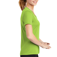 Sport Tek Women's PosiCharge ® Competitor V Neck Tee, Lime Shock, Right Sleeve view