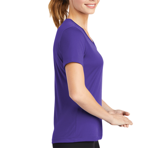 Sport Tek Women's PosiCharge ® Competitor V Neck Tee, Purple, Right Sleeve view