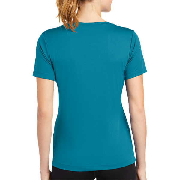 Sport Tek Women's PosiCharge ® Competitor V Neck Tee, Tropic Blue, Back view