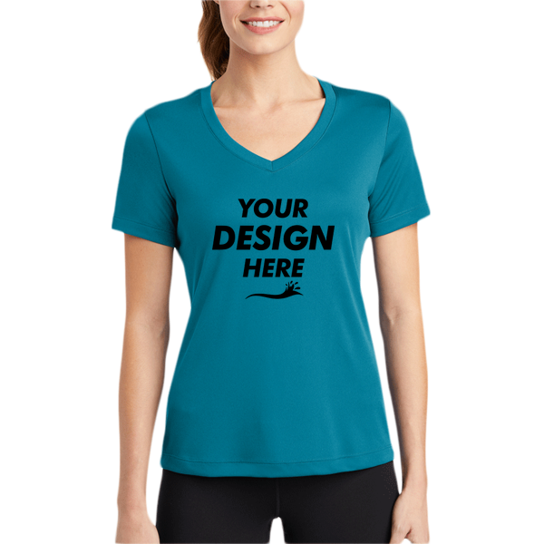 Sport Tek Women's PosiCharge ® Competitor V Neck Tee, Tropic Blue, Body view, Mockup