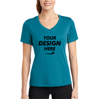 Sport Tek Women's PosiCharge ® Competitor V Neck Tee, Tropic Blue, Body view, Mockup