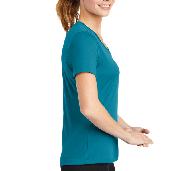 Sport Tek Women's PosiCharge ® Competitor V Neck Tee, Tropic Blue, Right Sleeve view