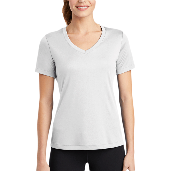 Sport Tek Women's PosiCharge ® Competitor V Neck Tee, White, Body view